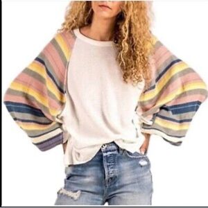 Free People We the Free Women's Rainbow Dreams Top Balloon Sleeves Pullover SMAL
